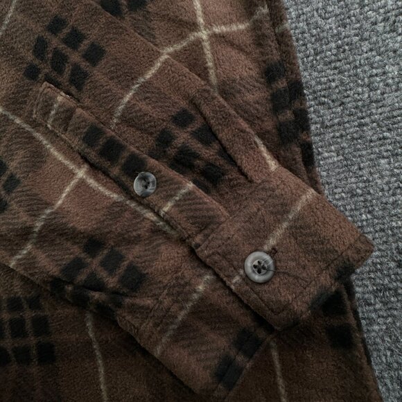 NWT Eddie Bauer Fleece Shirt Men Medium Long Sleeve Button Up Shirt Plaid Brown - Picture 12 of 16
